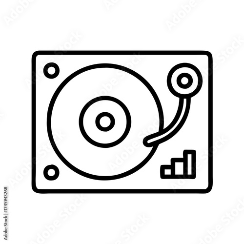 Vector art of minimalist turntable icon a simple design featuring a record player, perfect for music, dj, or retro themes