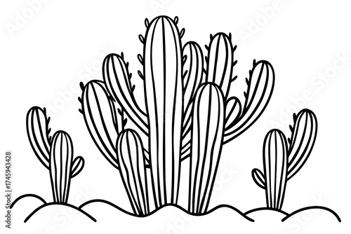 Minimal Desert Cactus Line Art Bundle – Vector Illustration on White Background