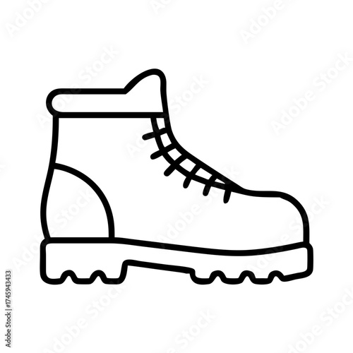 Illustration of a hiking boot, featuring a robust design with laces and a sturdy sole, perfect for outdoor adventures