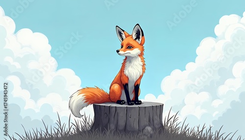 A Red Fox Contemplating on a Tree Stump