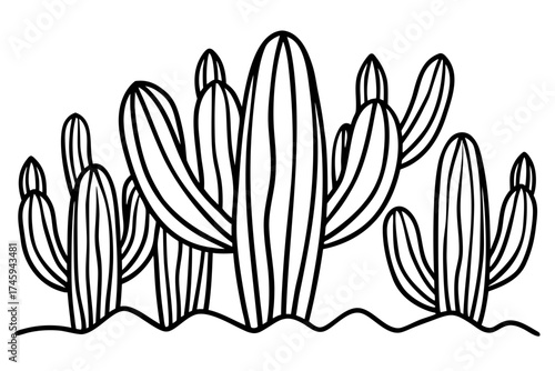 Minimal Desert Cactus Line Art Bundle – Vector Illustration on White Background