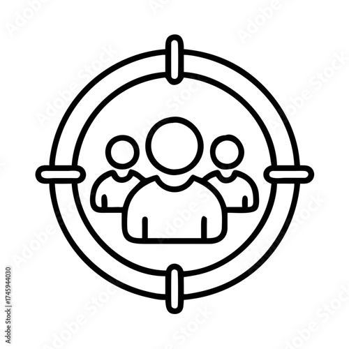 Vector art of target audience icon, a group of people in a crosshair, representing marketing focus and customer segmentation