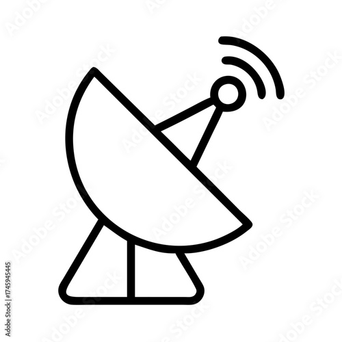 Illustration of a satellite dish, representing communication, technology, and global connectivity in a clean, minimalist design