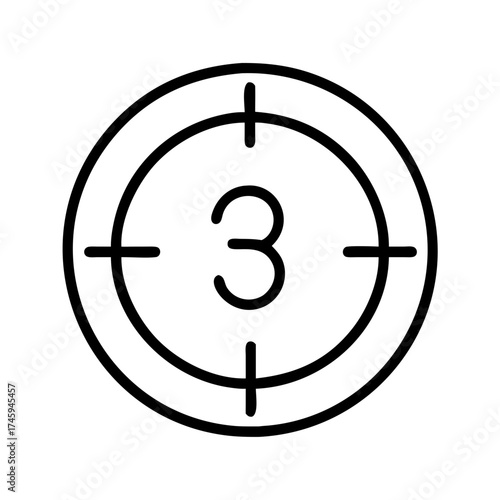 Vector art of countdown timer with number 3, indicating time remaining for a movie or event, simple and minimalist design