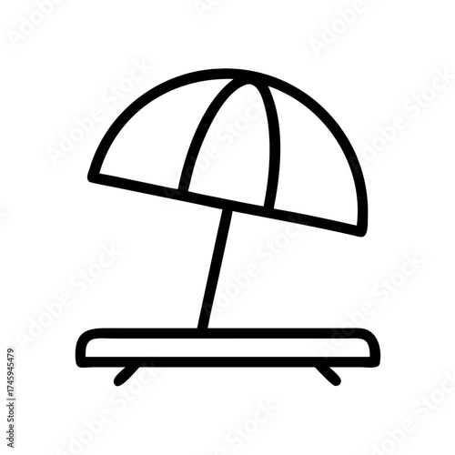 Vector art of a minimalist line art illustration of a beach umbrella on a stand, , perfect for summer vacation and relaxation themes