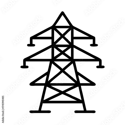 Illustration of a power line tower, designed to transmit electricity with its triangular structure and support