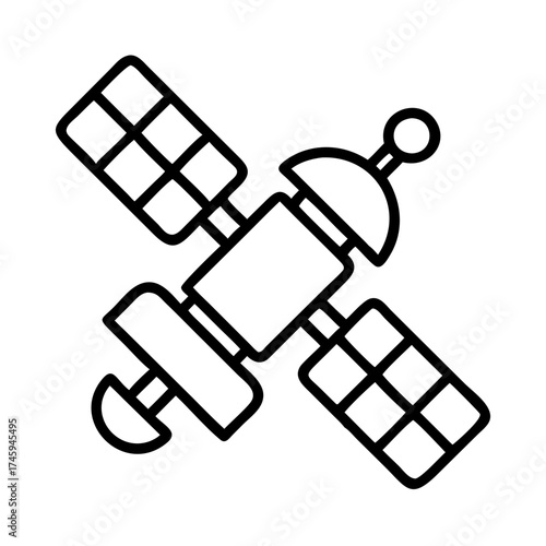 Illustration of a satellite, orbiting in space, used for communication, navigation, and scientific research purposes
