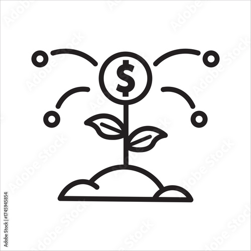 Simple line art icon representing financial growth, startup investment, and economic return on investment