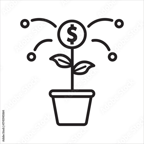 Simple line art icon representing financial growth, startup investment, and economic return on investment