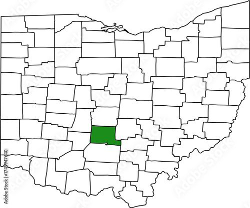 Detailed vector map of Ohio highlighting Pickaway County, a central territory immediately south of Columbus, known for its flat land and highly productive agricultural economy.

