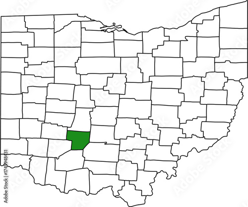 Detailed vector map of Ohio highlighting Fayette County, a central territory known for its flat topography and extensive, high-production agricultural land use.


