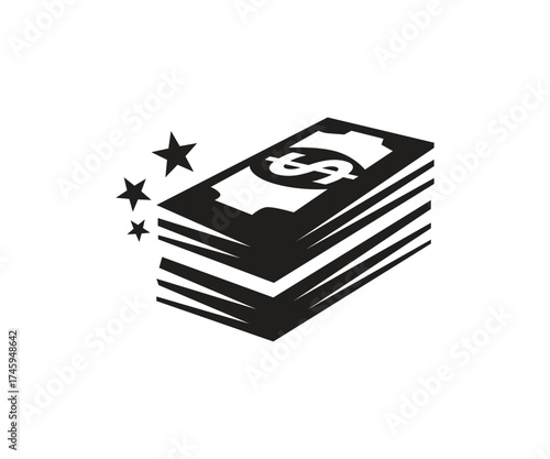 Money dollar silhouette with stars logo icon design illustration
