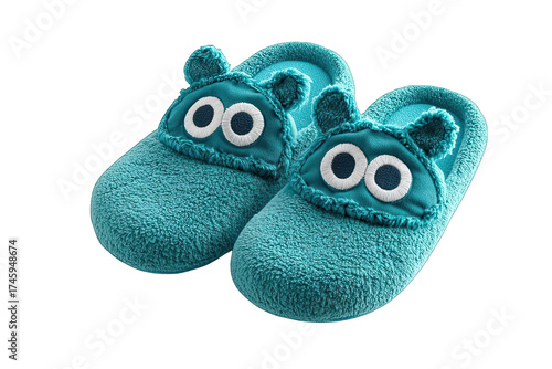 Adorable Cartoon Character Slippers in Turquoise Blue for Cozy Comfort at Home