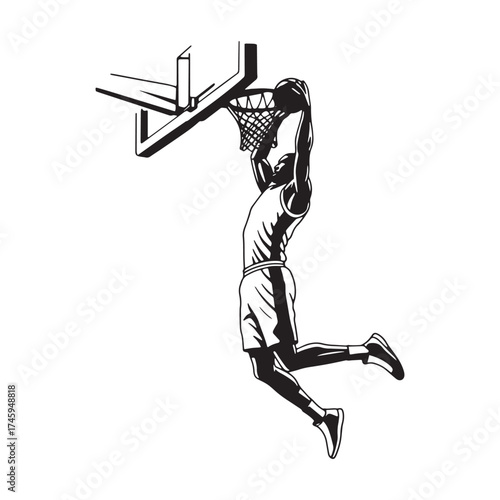 Basketball Player Slam Dunking Silhouette Keywords: basketball, player, dunk, slam dunk, hoop