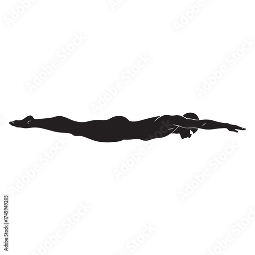 Silhouette of a swimmer in a streamlined pose swimming