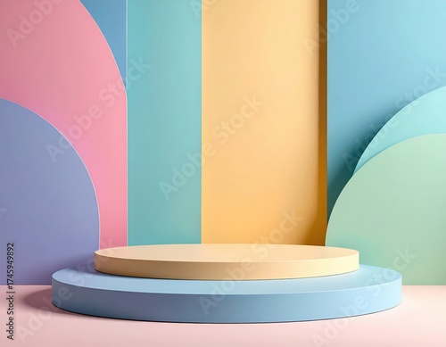 Geometric Pastel Background with Circular Podium for Product Display