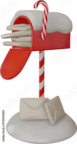 3d santa claus mailbox with 3d letter envelopes and snow