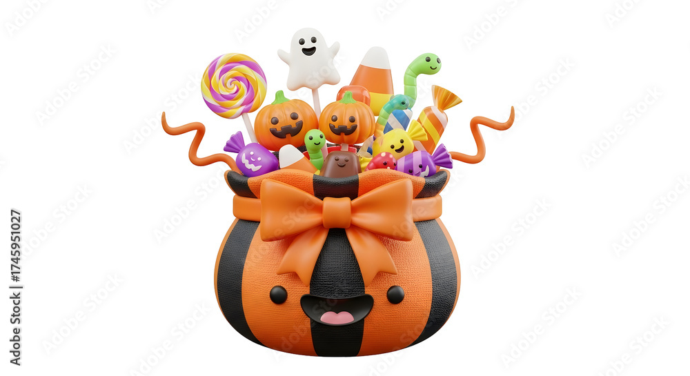 Fototapeta premium Halloween Candy Basket Overflowing with Treats in Orange and Black