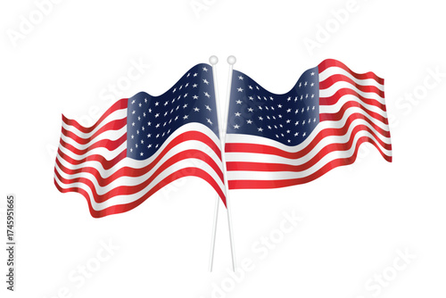 Realistic waving flag of the United States of America with red and white stripes and blue field with white stars. Symbol of freedom, democracy and patriotism.