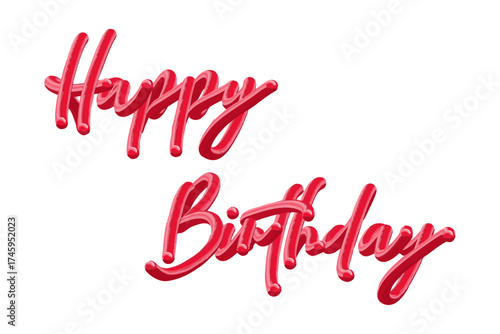Red Happy Birthday Hand Lettering Design. Modern Calligraphy Happy Birthday Text in Red. 3D Red Script Happy Birthday Typography. Vibrant Red Handwritten Happy Birthday Greeting
