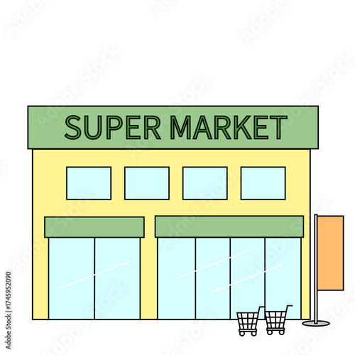 シンプルなスーパーマーケットの店舗のイラスト