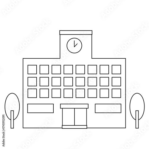 シンプルな線画の学校の校舎のイラスト