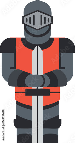 Standing warrior with sword dressed in armor on a white background