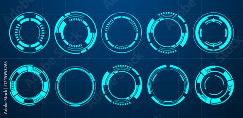 Set circle technology futuristic frame blue vector editable	
