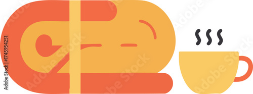 Warm drink and cozy blanket flat vector illustration icon