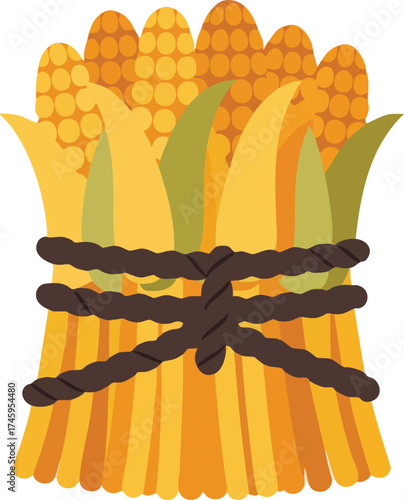Sheaf of corn tied with rope illustration on white background