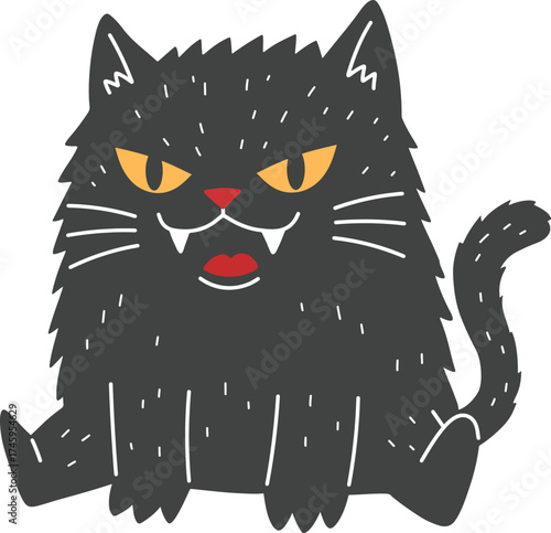 Grumpy Black Cat with Fangs
