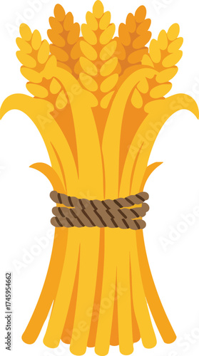 Wheat sheaf tied with rope on a white background illustration.