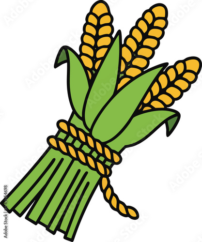Illustration of tied bundle of harvested corn stalks on white background
