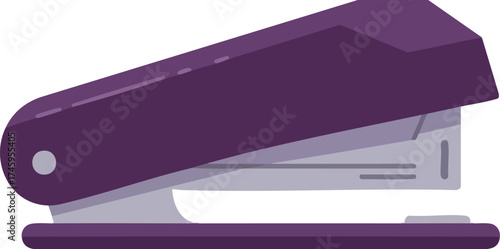 Purple stapler on white, simple office supply illustration art.