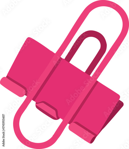 Pink paper clip graphic isolated on white background, office supply