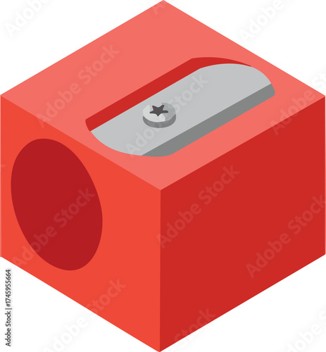 Isolated red pencil sharpener against a white background, art supply
