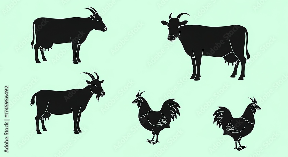 Fototapeta premium Silhouette farm animals