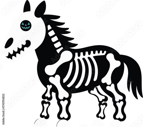 Halloween clipart life size skeleton horse standing with eerie bones and spirit