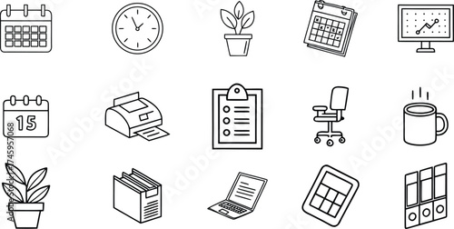 Office Workspace Line Icon Set
