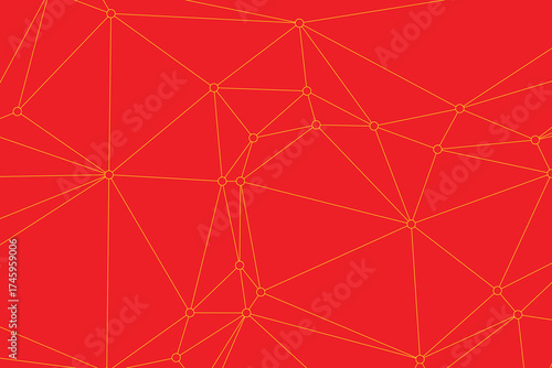 A geometric polygon vector design with yellow outlined connections and nodes against a red background, illustrating abstract digital innovation and modern tech style.