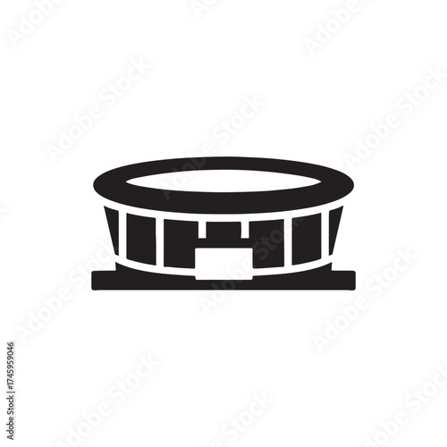 Monochrome illustration of a large stadium perfect for sports games or big events presenting a minimalist icon design of modern arena vector icon drawing silhouette