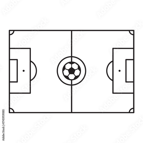 Featuring flat geometric elements, this vector soccer field illustration presents a clean, modern appearance suitable for web graphics, posters, and digital media.