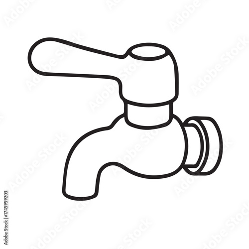 Minimalist valve handle vector illustration, composed of black and white elements, enhanced by strong black outline showing modern industrial precision and balance.