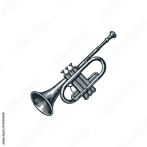 Bugle of Confederate Army of civil war. Black and White Icon Vector and Illustration
