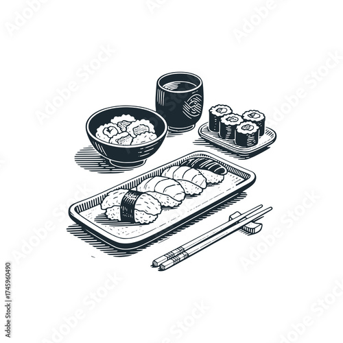 Sushi set – Black and White Icon Vector and Illustration