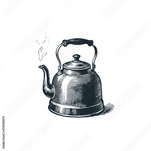 Boiling retro kettle – Black and White Icon Vector and Illustration