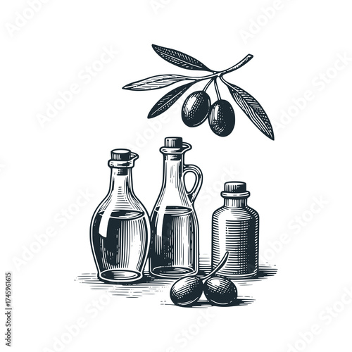 Olive oil bottle – Black and White Icon Vector and Illustration