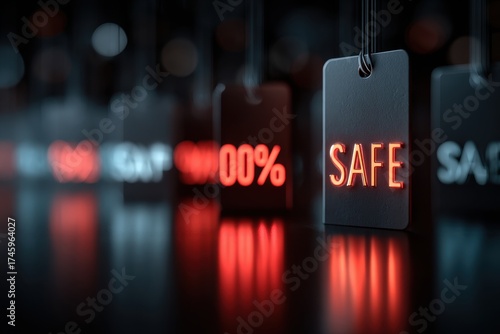 Industrial Tags Displaying Words Safe and 100 Percent in Darkness