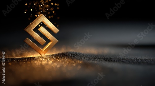Shimmering Gold Symbol Rising from Golden Sand in Dark Background