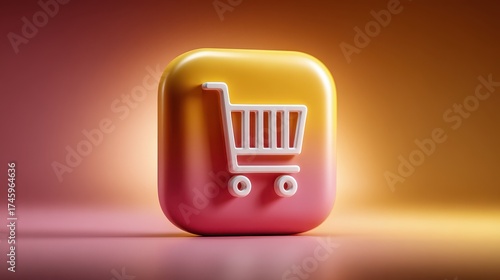 Modern Shopping Cart Icon on Gradient Background for E-commerce Use